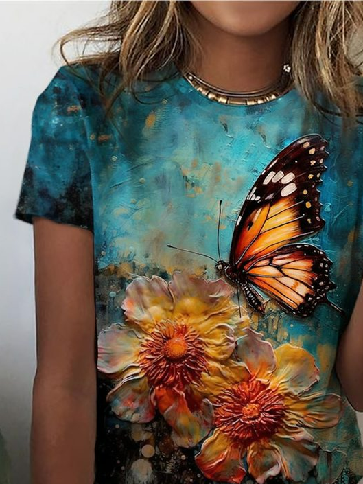 Casual Butterfly Loose Jersey T-Shirt