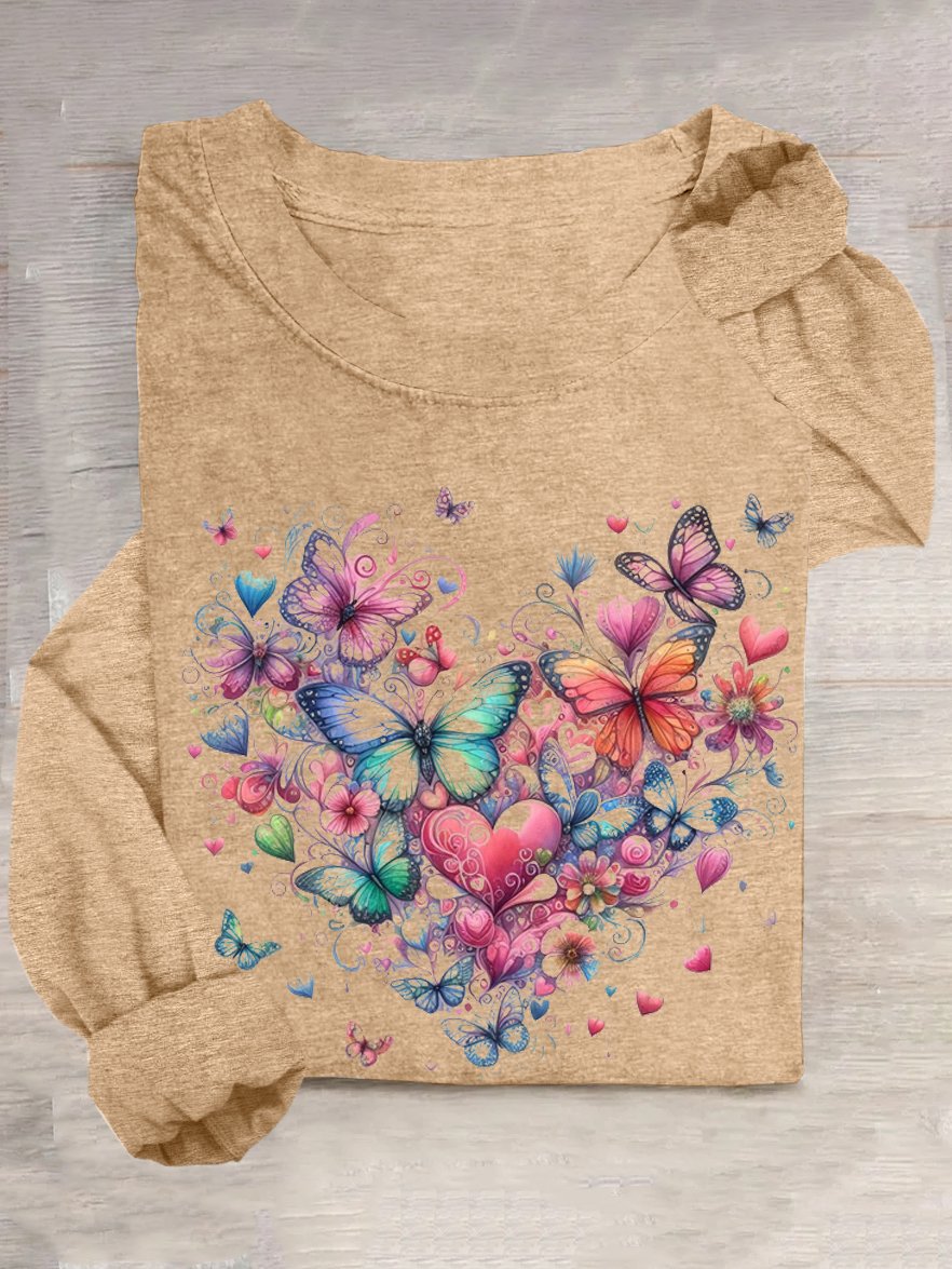 Butterfly Crew Neck Casual Cotton T-Shirt