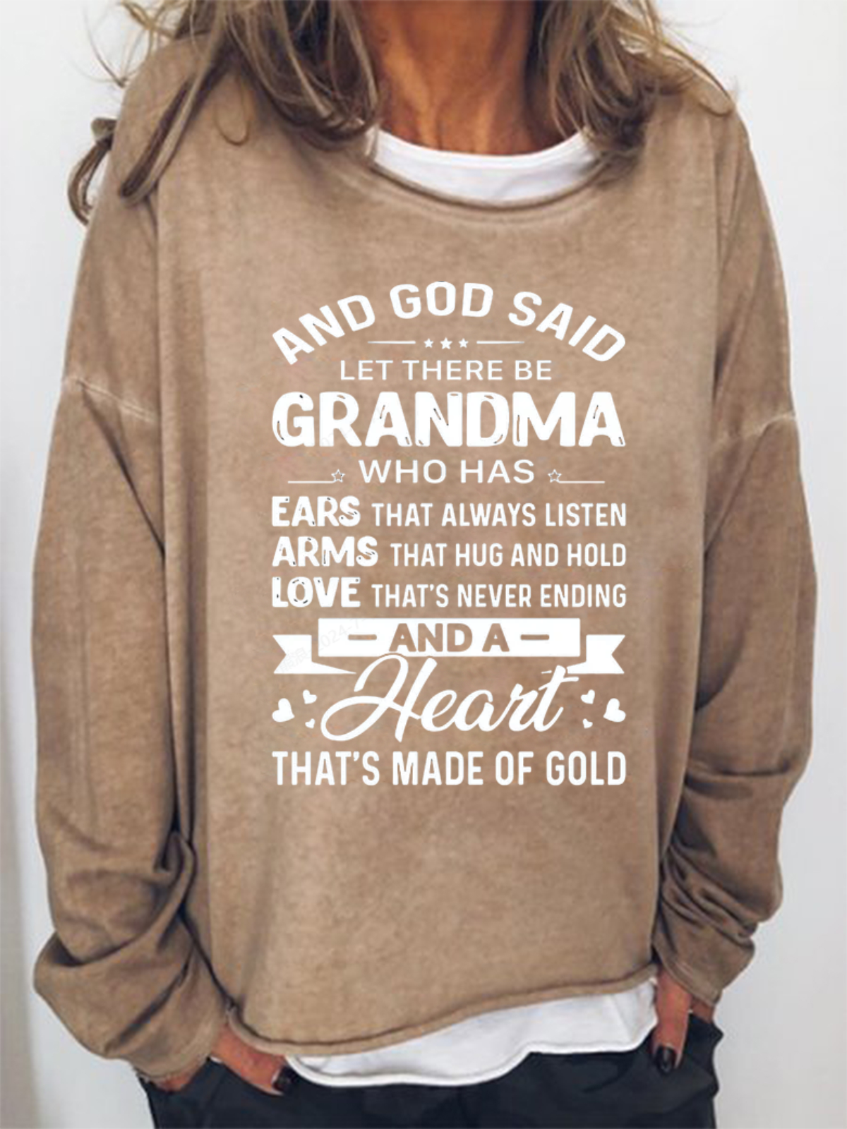 Women's God Said Let There Be Grandma Who Has Ears That Always Listen Letter Sweatshirt