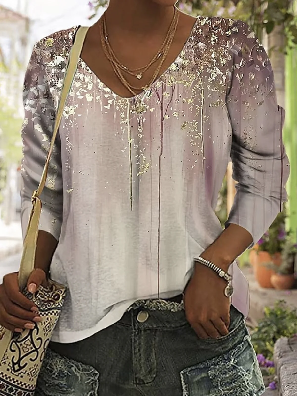 Casual Floral V Neck T-Shirt