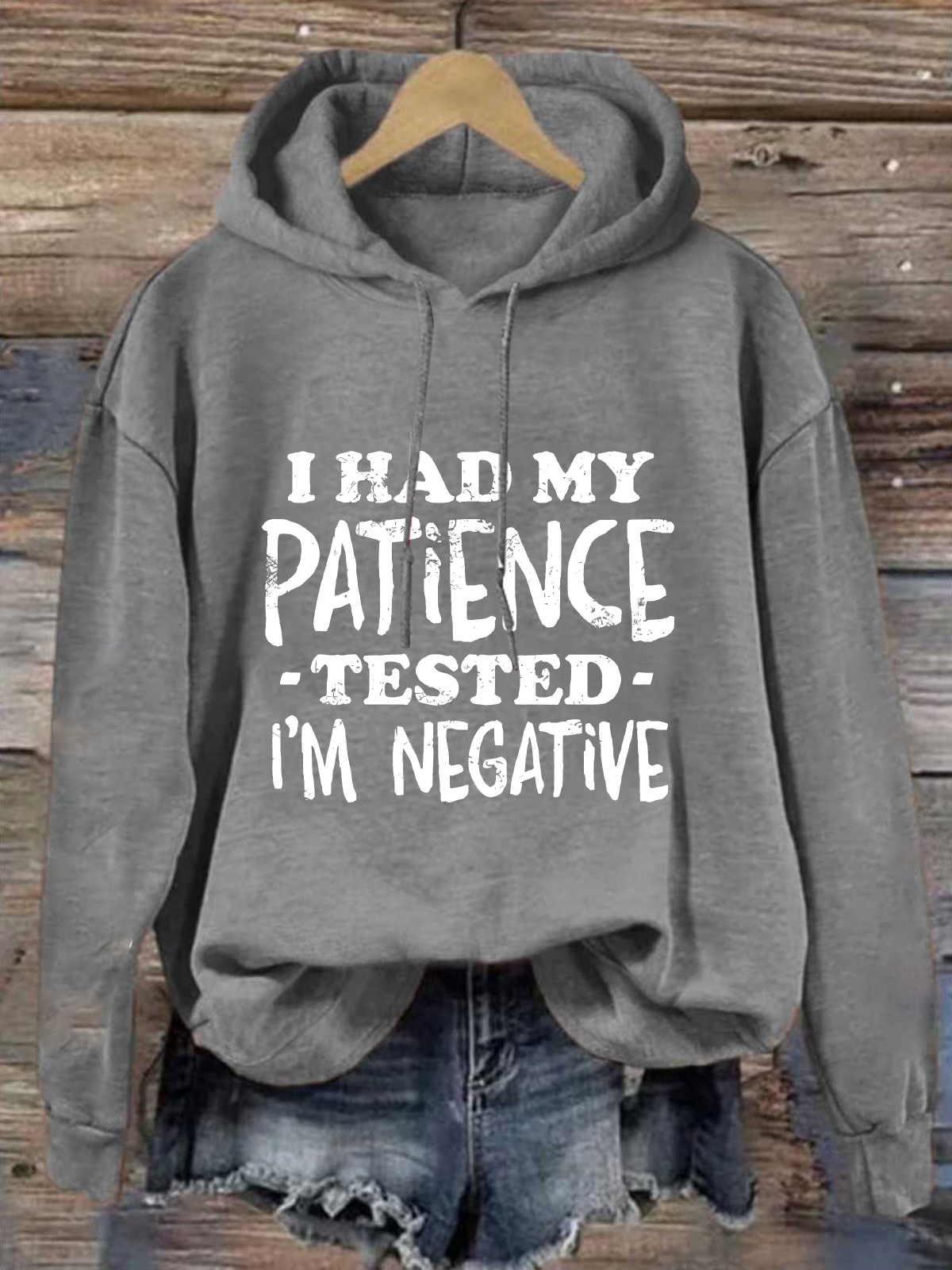 I Had My Patience Tested Negative Loose Casual Cotton-Blend Hoodie