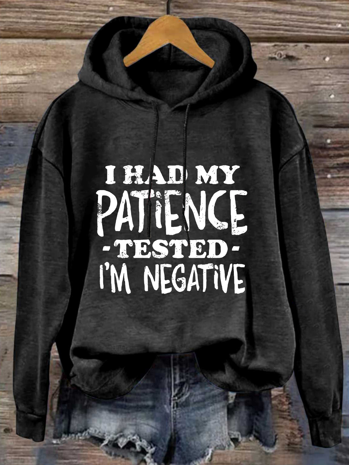 I Had My Patience Tested Negative Loose Casual Cotton-Blend Hoodie