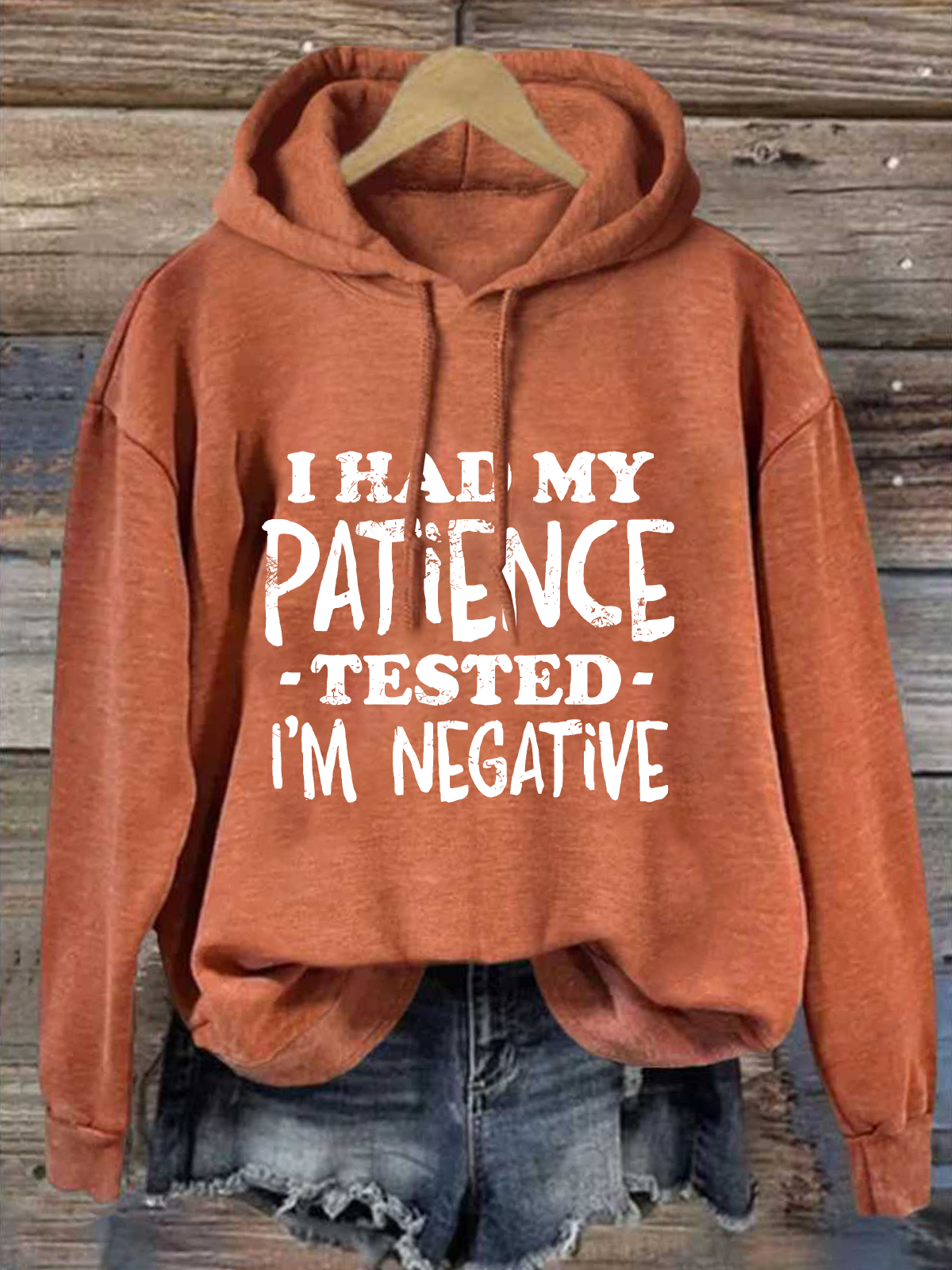 I Had My Patience Tested Negative Loose Casual Cotton-Blend Hoodie