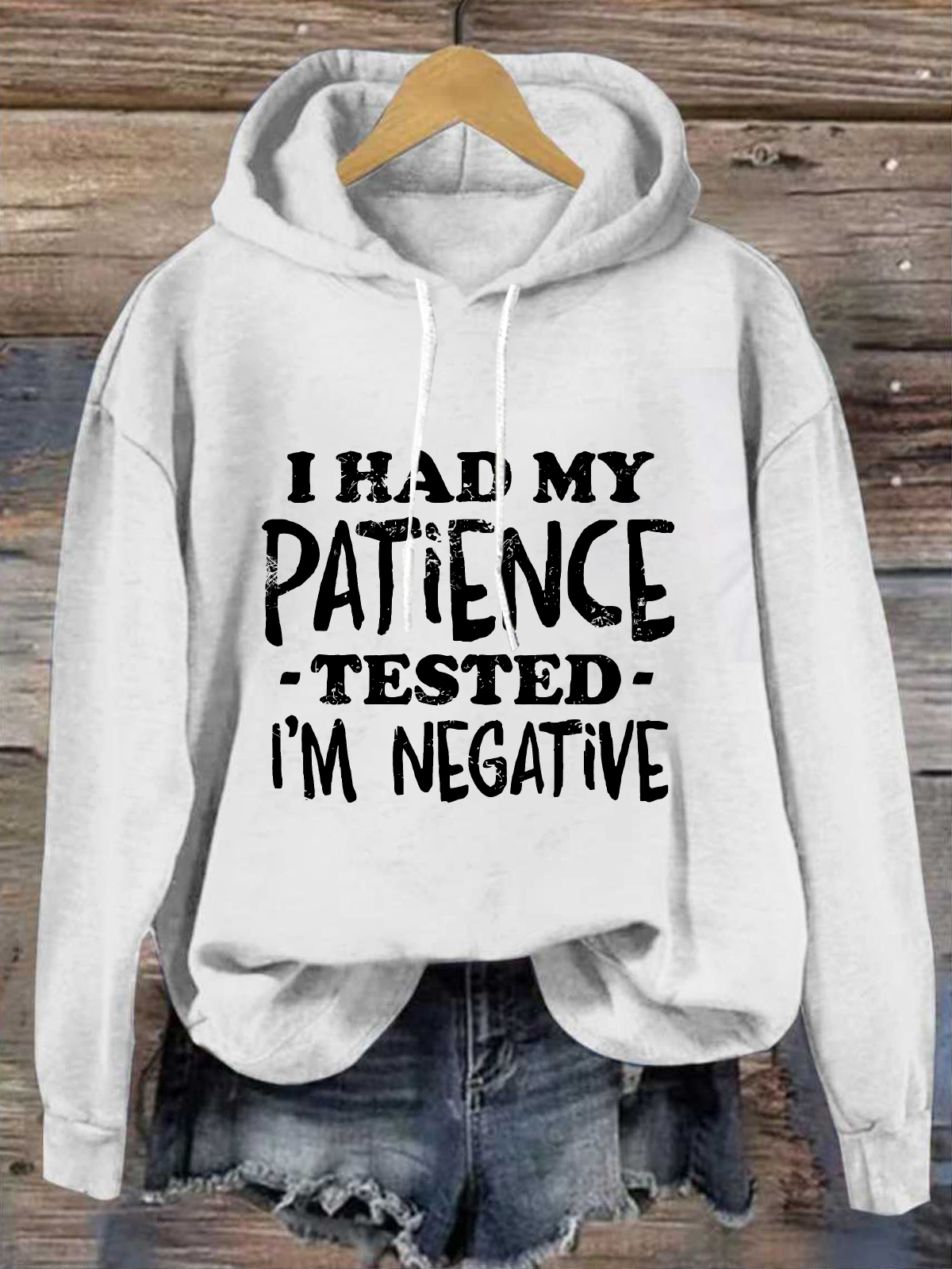 I Had My Patience Tested Negative Loose Casual Cotton-Blend Hoodie