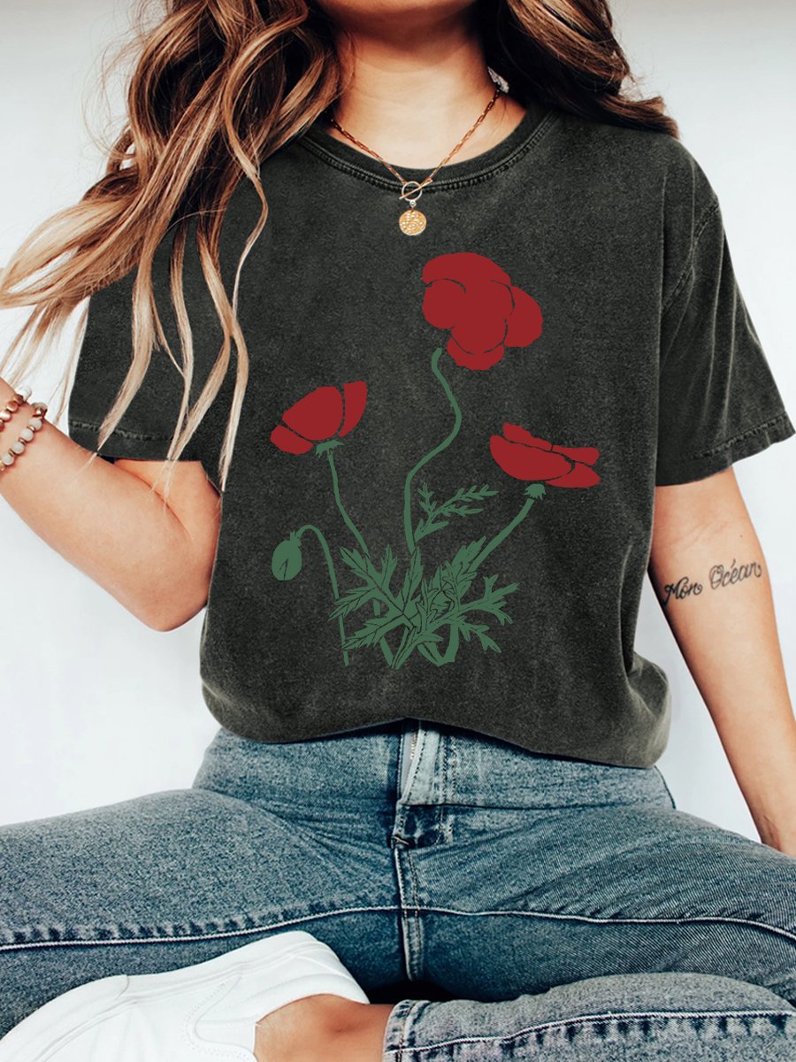 Poppy flower Vintage Distressed Shirt