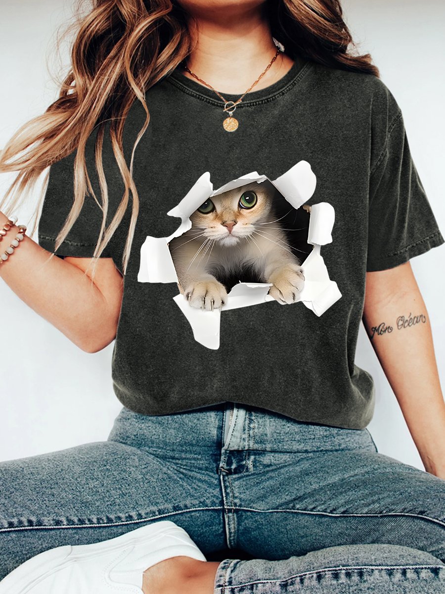 3D Cat Vintage Distressed Shirt