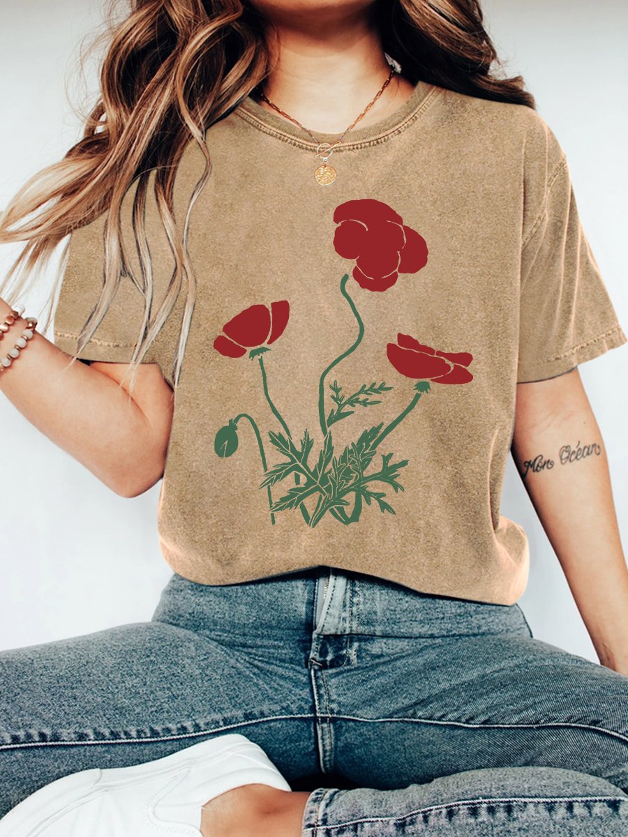 Poppy flower Vintage Distressed Shirt