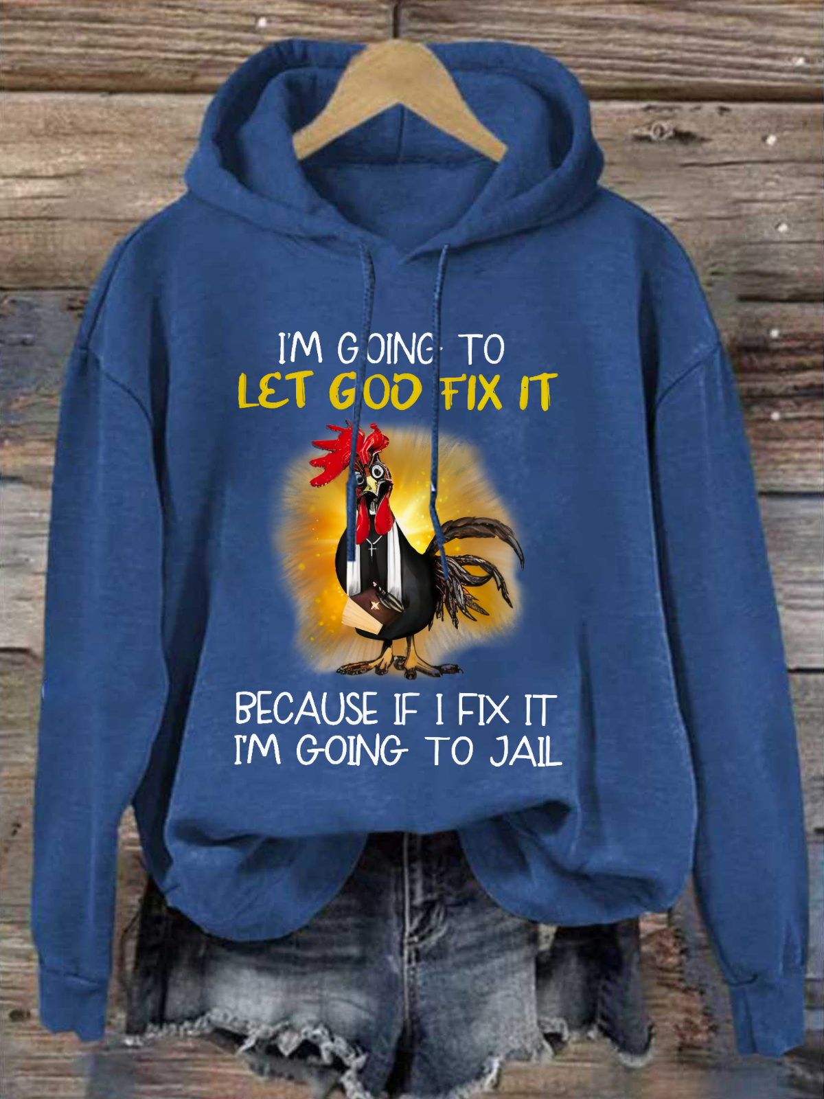 Let God Fix It Text Letters Loose Casual Hoodie