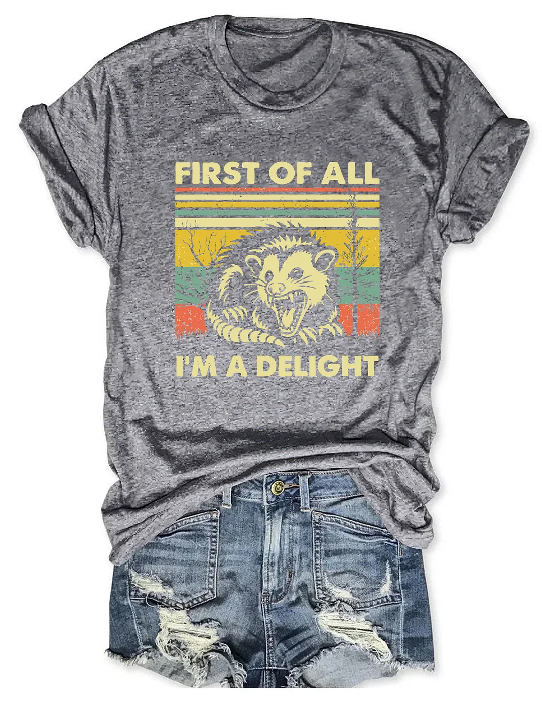 First Of All I'm A Delight Sarcastic Casual Loose Text Letters Crew Neck T-Shirt