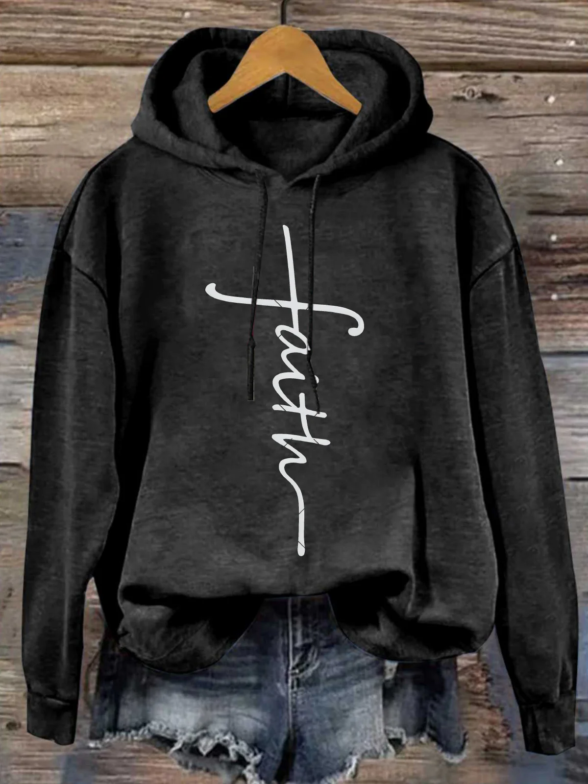 Faith Cross Casual Text Letters Hoodie