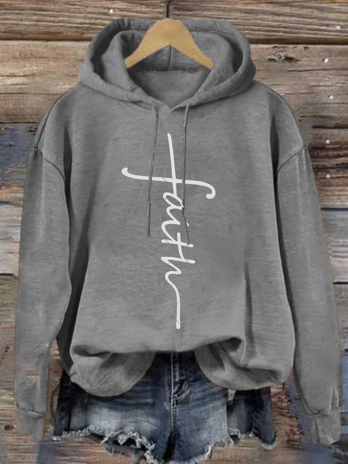 Faith Cross Casual Text Letters Hoodie