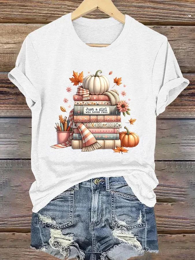 Women's Just A Girl Who Loves Fall Print Casual T-Shirt