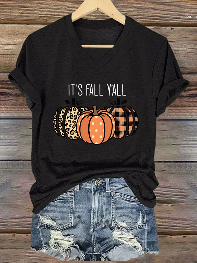 Women's It's Fall Yall Pumpkin Print T-Shirt