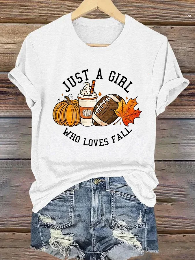 Women's Just A Girl Who Loves Fall Printed Casual T-Shirts