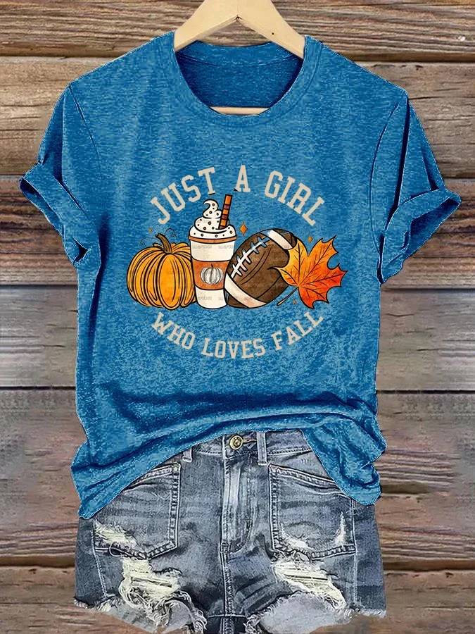 Women's Just A Girl Who Loves Fall Printed Casual T-Shirts