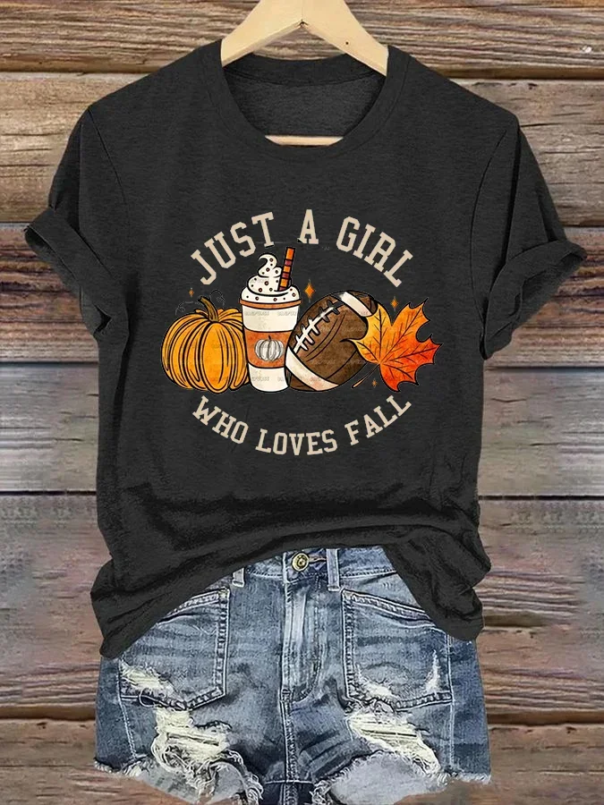 Women's Just A Girl Who Loves Fall Printed Casual T-Shirts