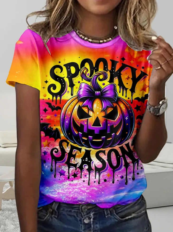 Spooky Season Print Crew Neck T-shirt