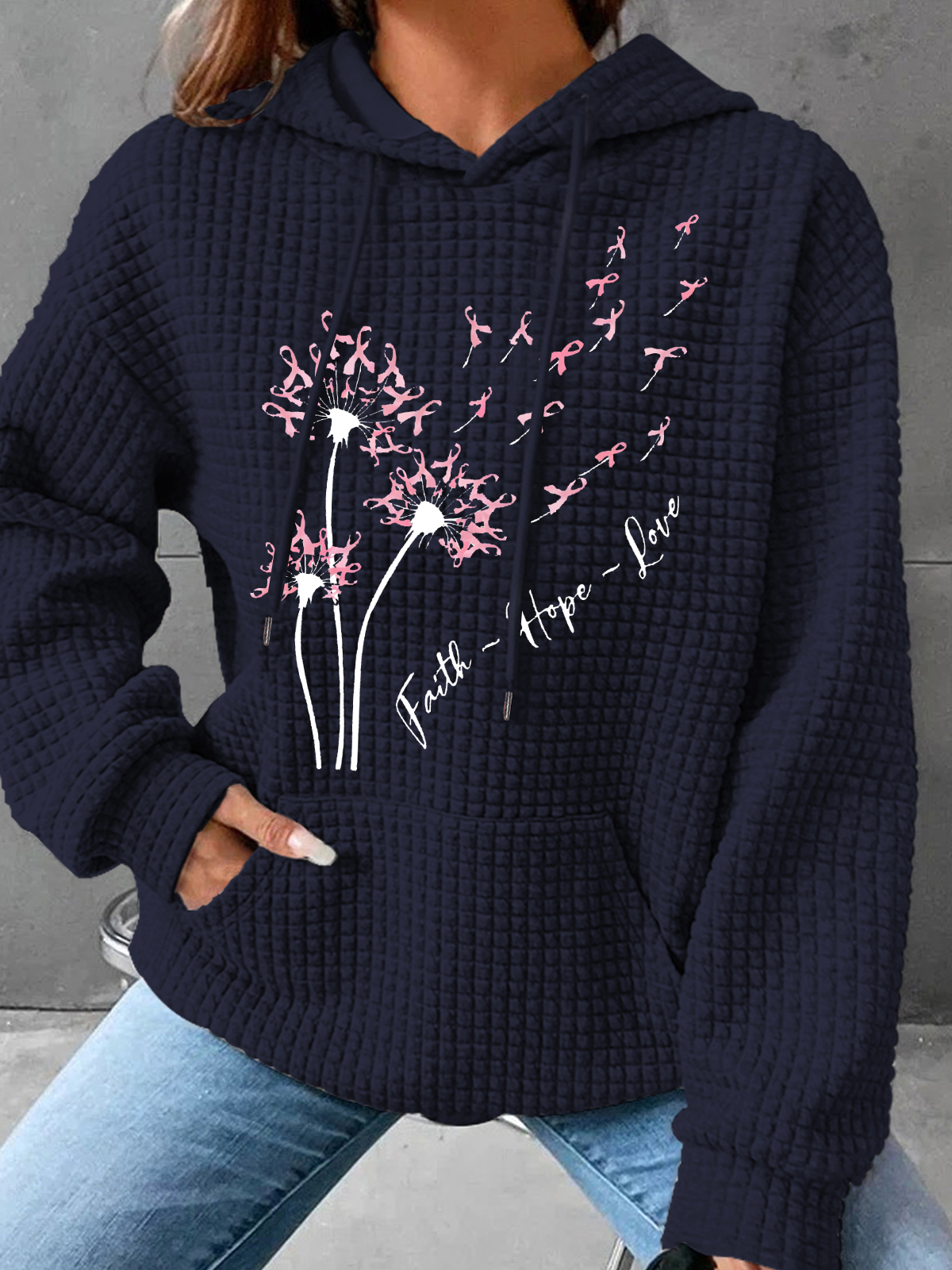 Faith Hope Love Dandelion Pink Ribbon Dandelion Simple Loose Hoodie