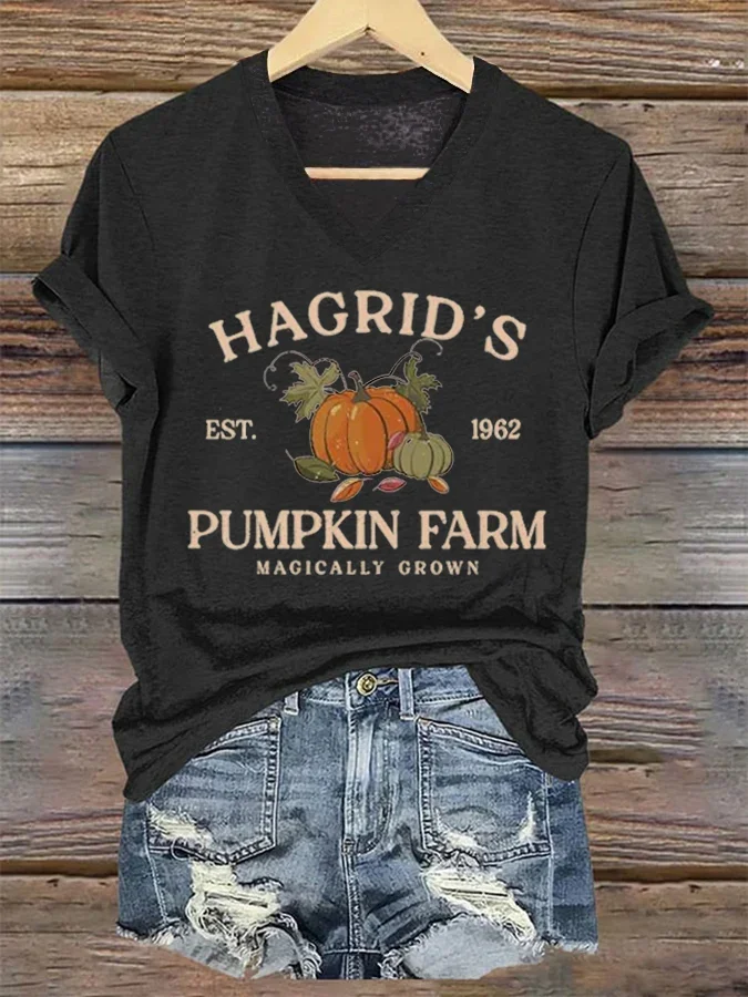 Women's Hagrid'S Pumpkin Patch Print Text Letters Crew Neck Casual Loose T-Shirt