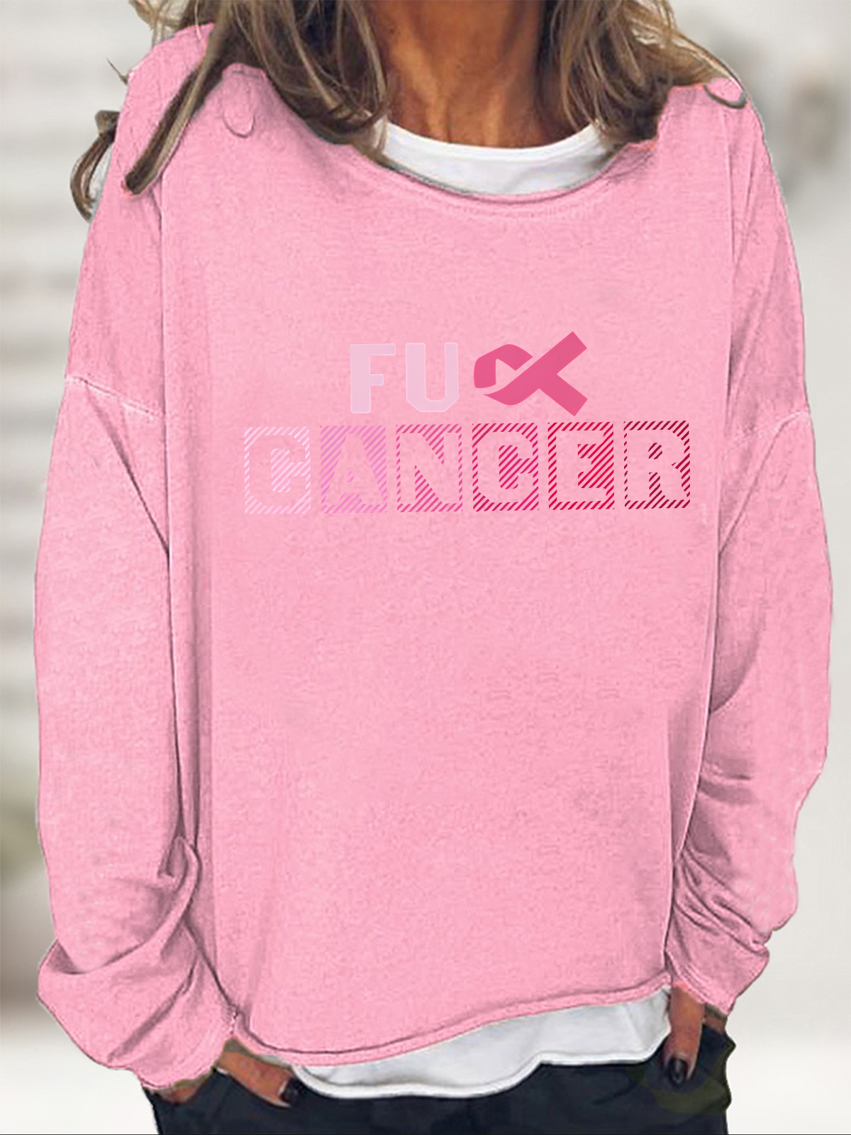 Breast Cancer Awareness Crew Neck Casual Sweatshirt