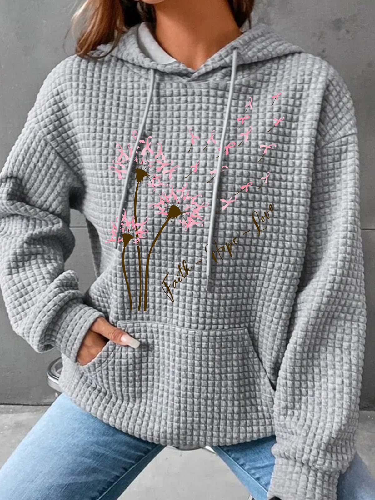 Faith Hope Love Dandelion Pink Ribbon Dandelion Simple Loose Hoodie