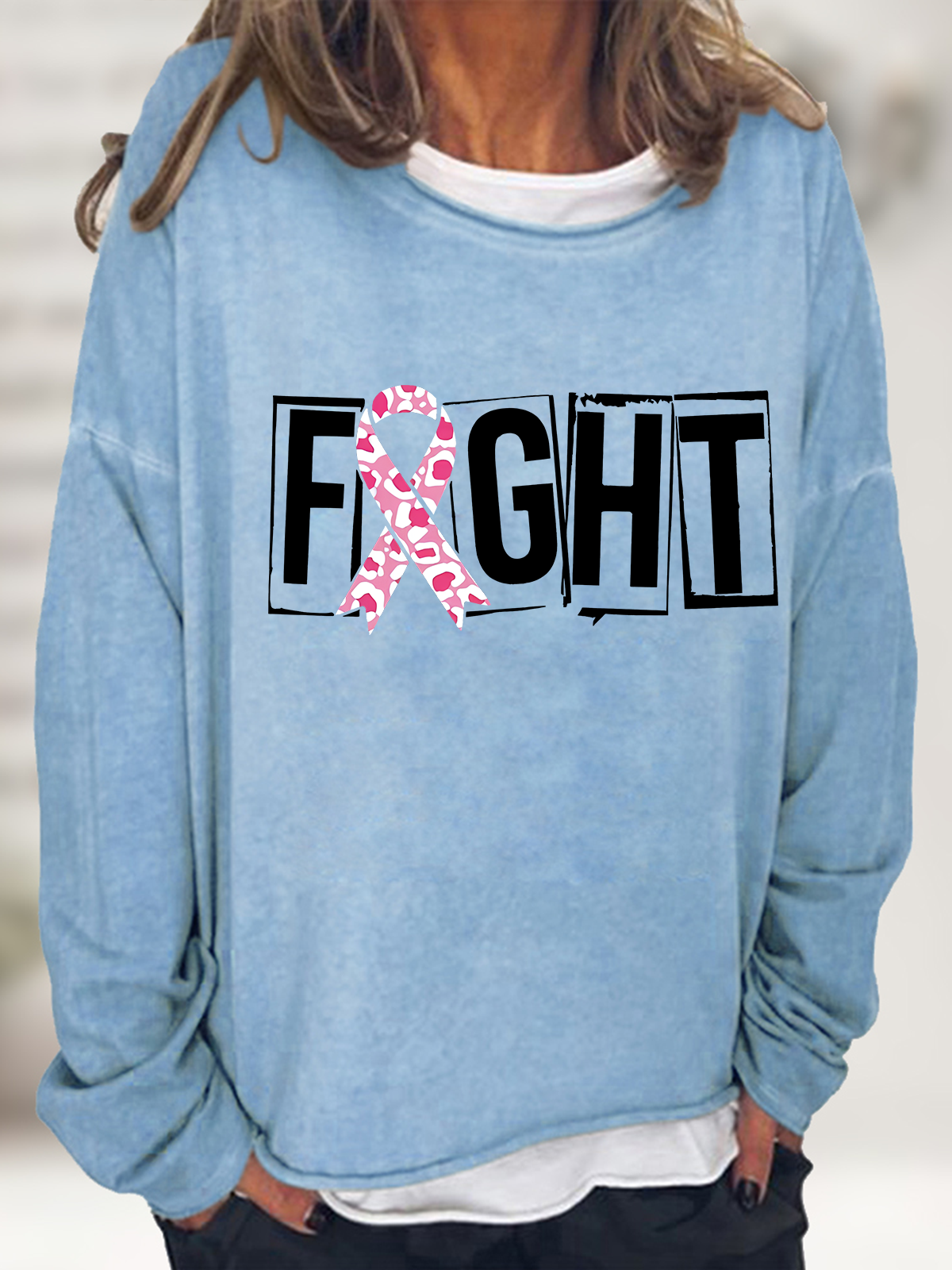 Breast Cancer Fight Cancer Crew Neck Casual Sweatshirt