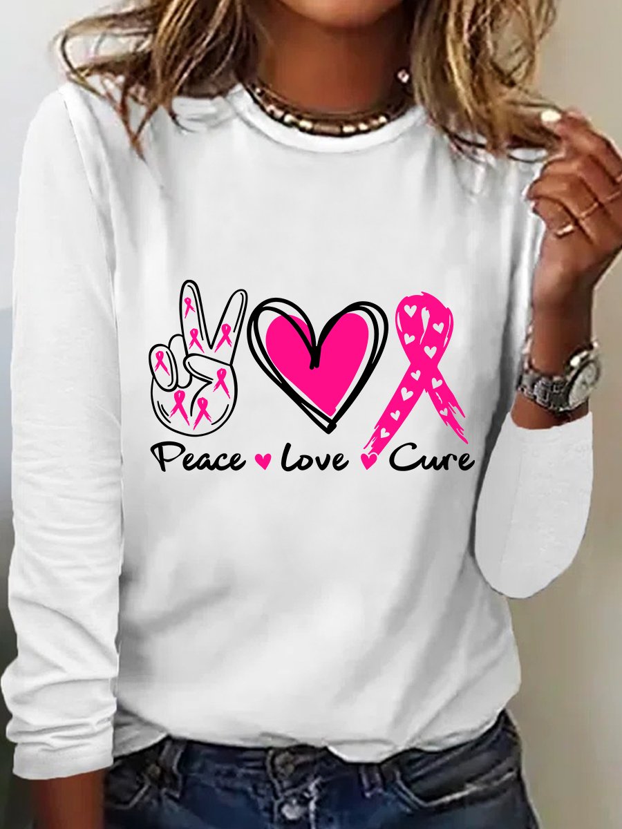 Peace Love Cure  Breast Cancer Long Sleeve Shirt