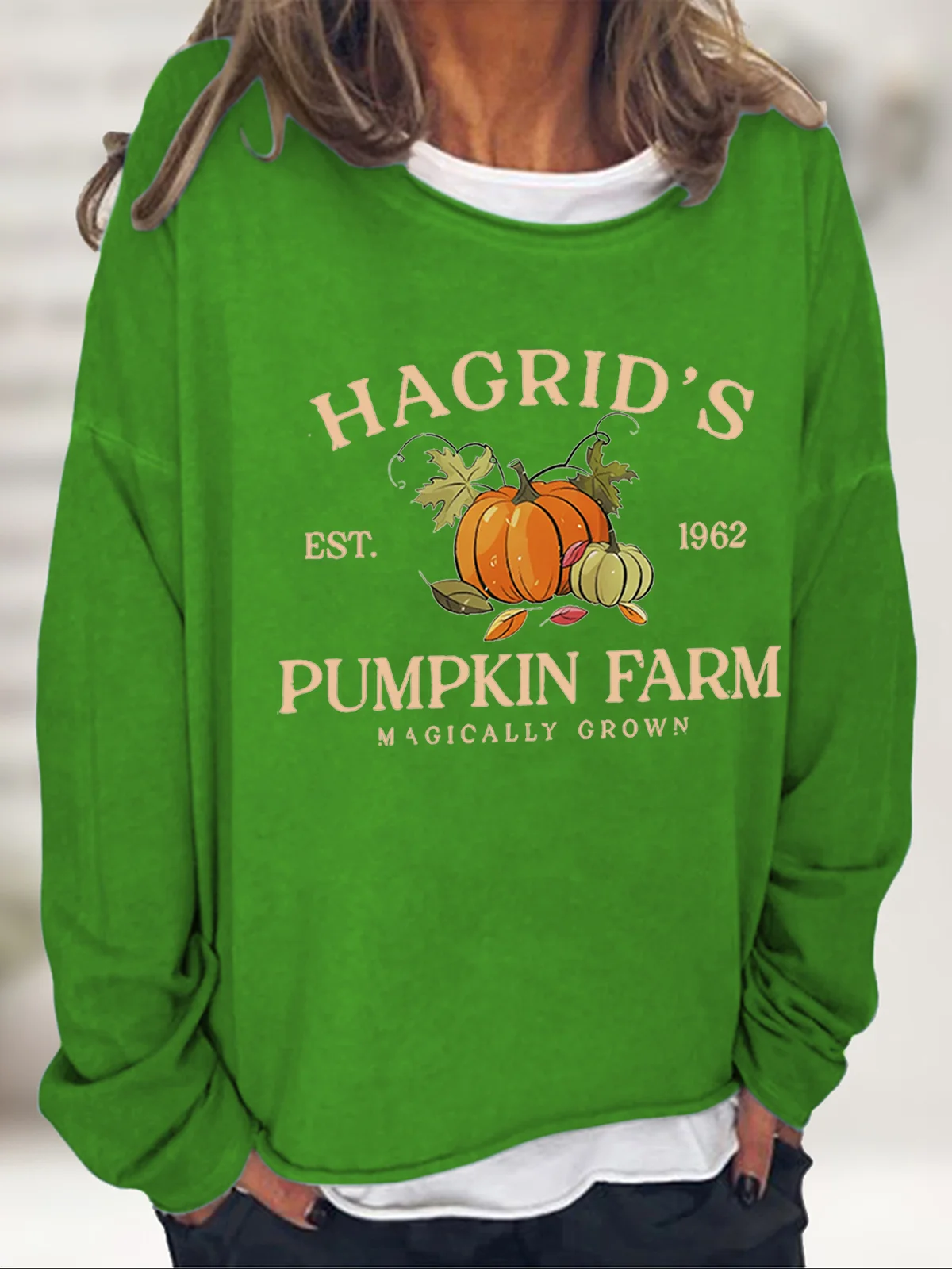 Women's Hagrid'S Pumpkin Patch Print Crew Neck Casual Sweatshirt