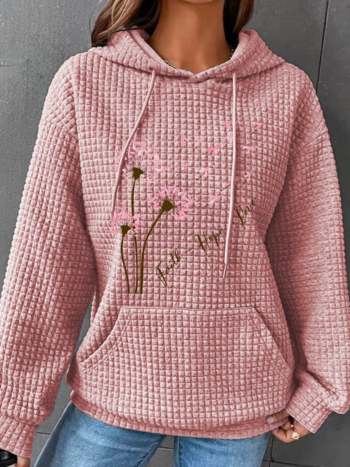 Faith Hope Love Dandelion Pink Ribbon Dandelion Simple Loose Hoodie