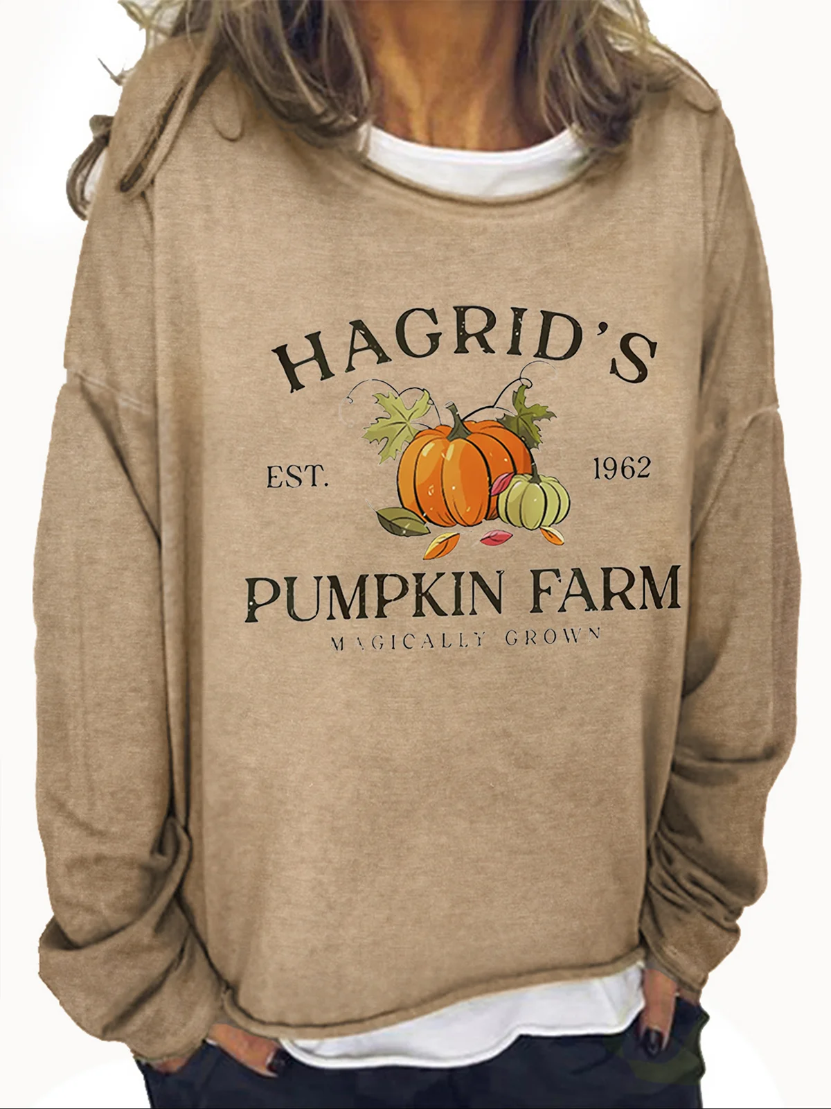 Women's Hagrid'S Pumpkin Patch Print Crew Neck Casual Sweatshirt