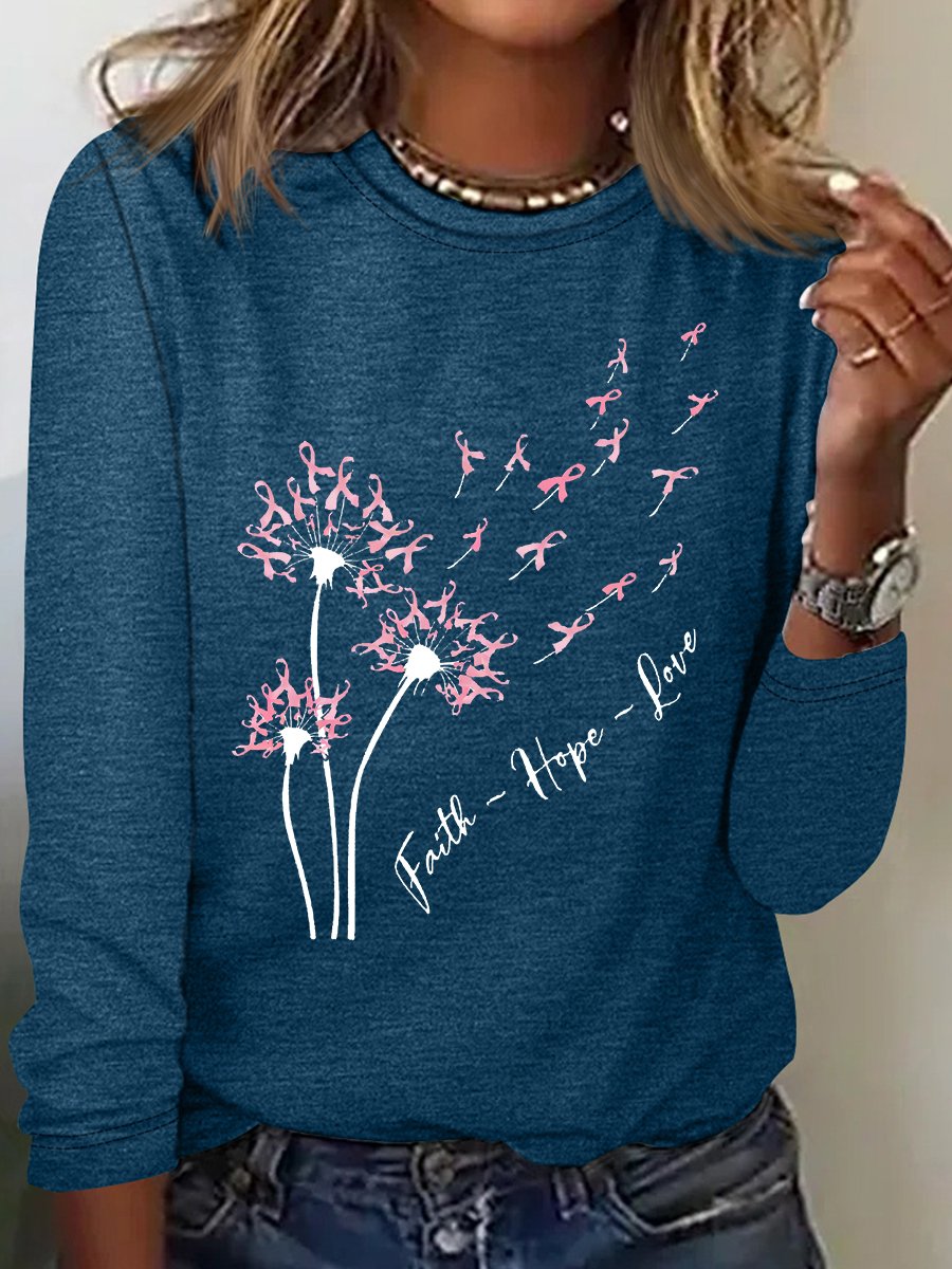 Faith Hope Love Dandelion Pink Ribbon Dandelion Long Sleeve Shirt