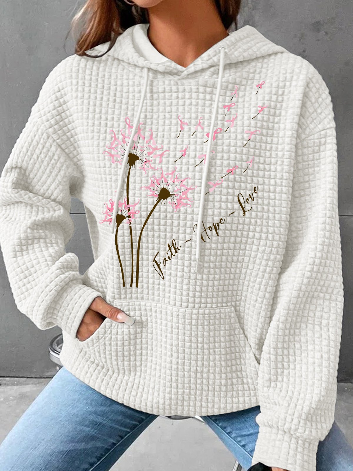 Faith Hope Love Dandelion Pink Ribbon Dandelion Simple Loose Hoodie