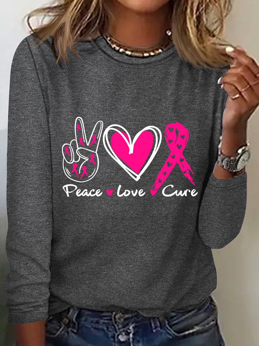 Peace Love Cure  Breast Cancer Long Sleeve Shirt