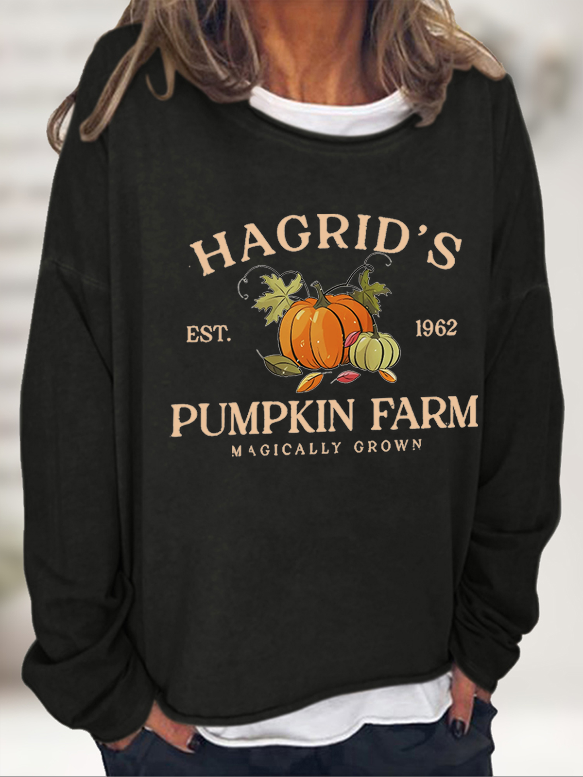 Women's Hagrid'S Pumpkin Patch Print Crew Neck Casual Sweatshirt