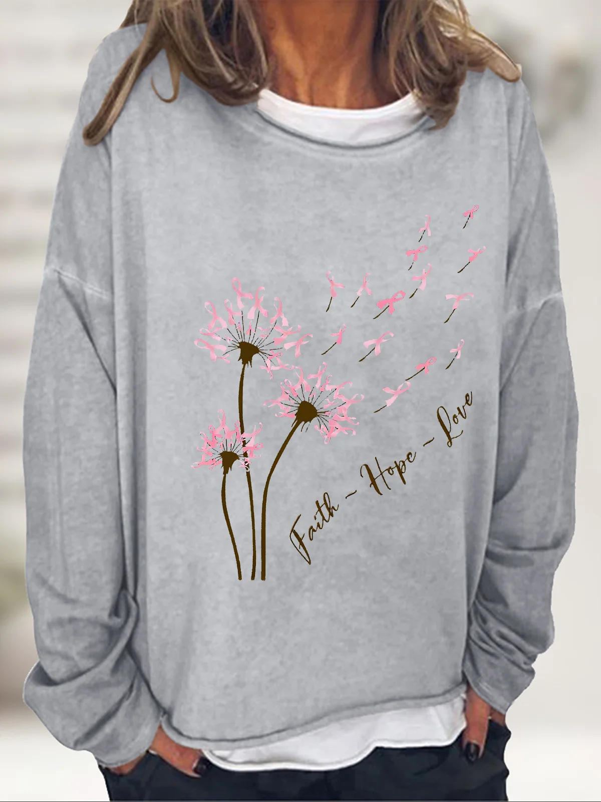 Faith Hope Love Dandelion Pink Ribbon Dandelion Casual Sweatshirt