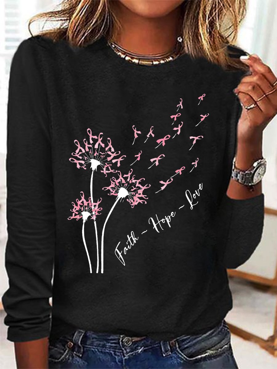 Faith Hope Love Dandelion Pink Ribbon Dandelion Long Sleeve Shirt