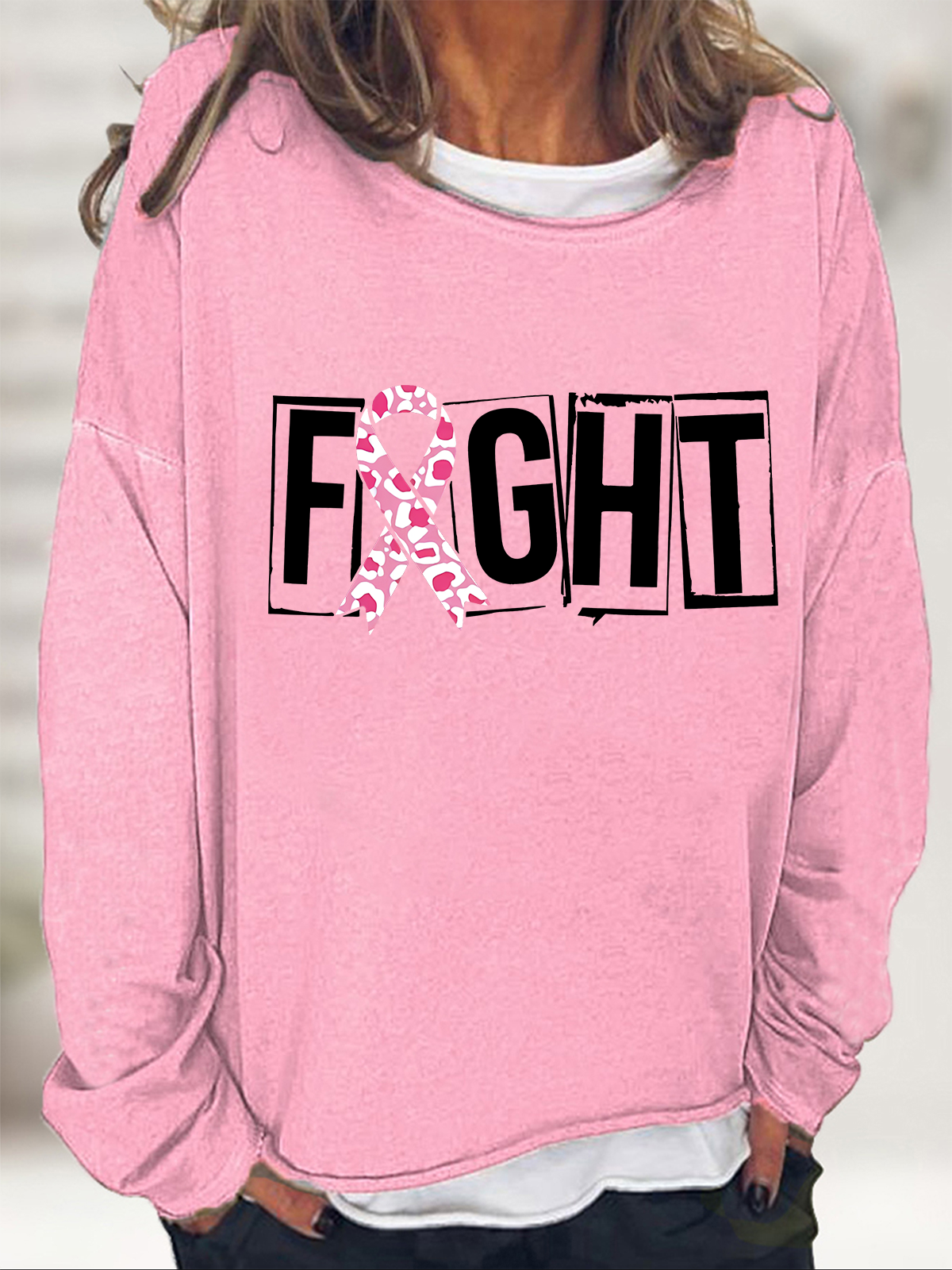 Breast Cancer Fight Cancer Crew Neck Casual Sweatshirt