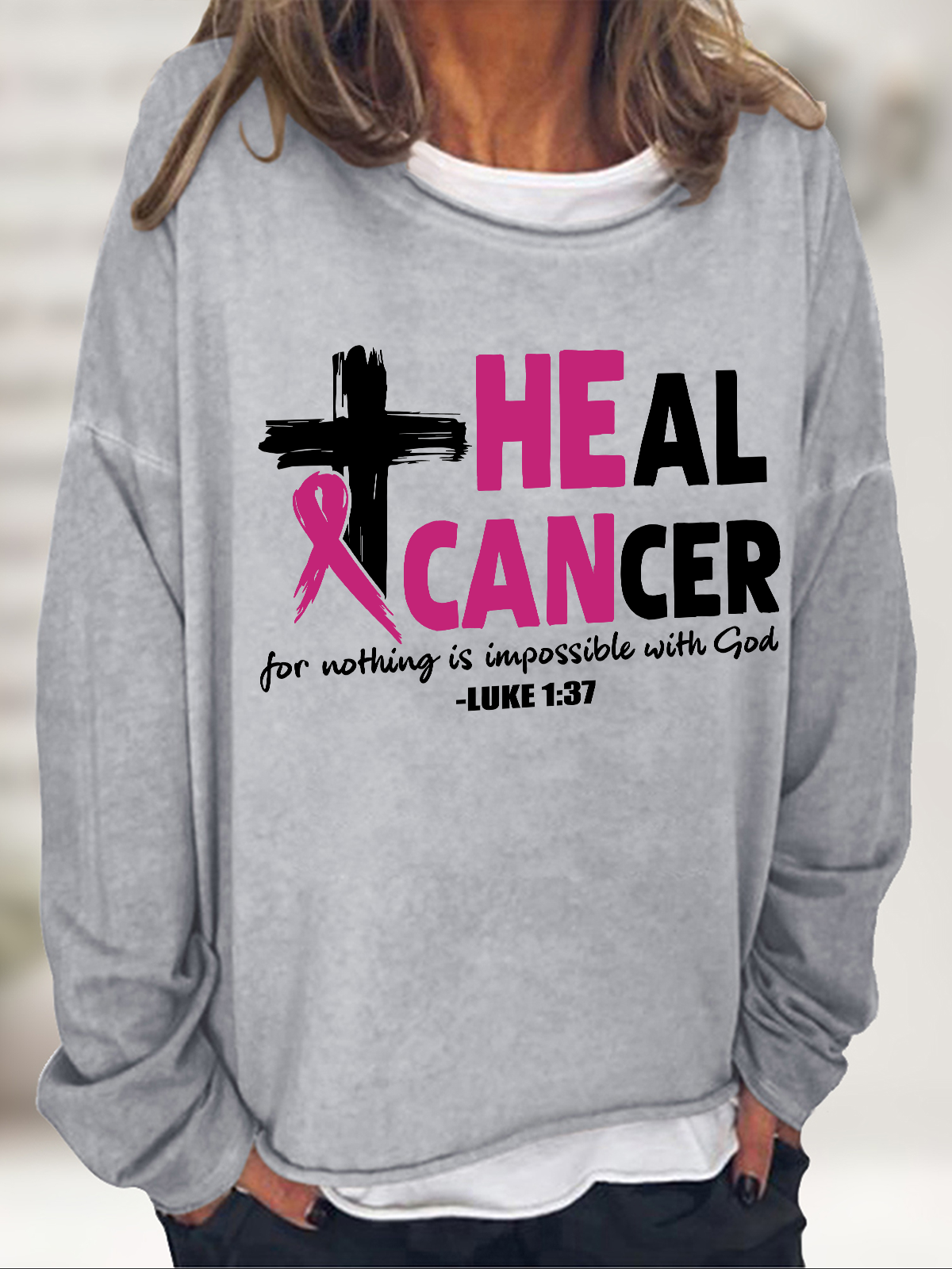 Heal Cancer  Breast Cancer Awareness Month Casual Loose Sweatshirt