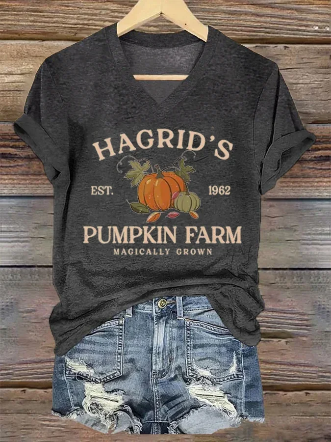 Women's Hagrid'S Pumpkin Patch Print Text Letters Crew Neck Casual Loose T-Shirt