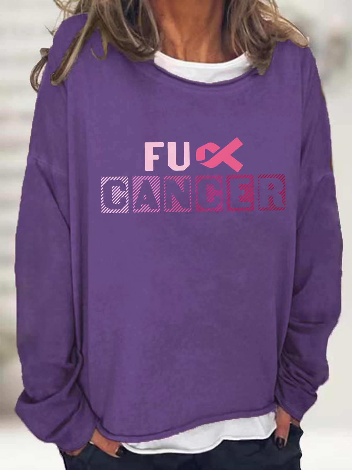 Breast Cancer Awareness Crew Neck Casual Sweatshirt