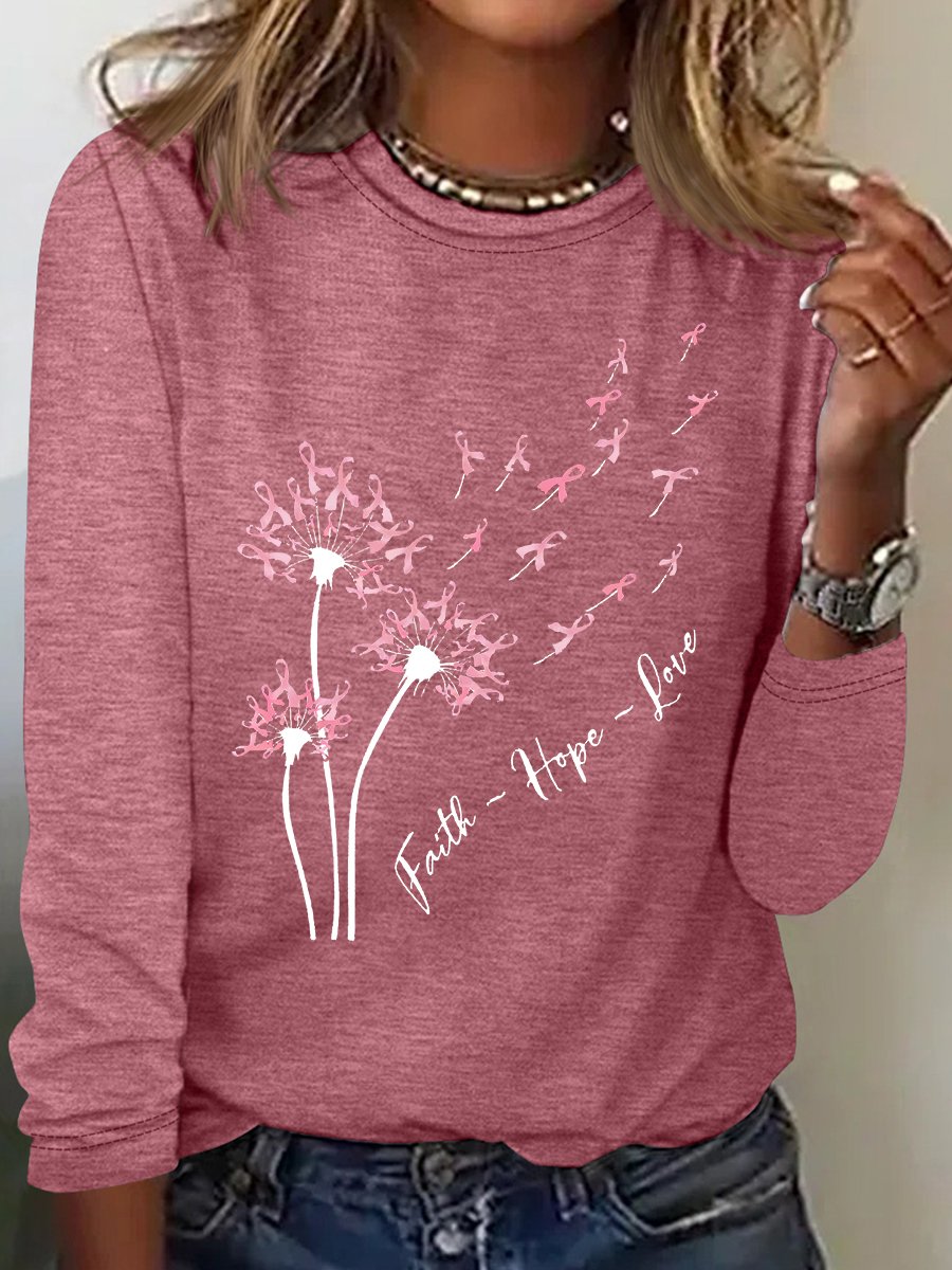 Faith Hope Love Dandelion Pink Ribbon Dandelion Long Sleeve Shirt