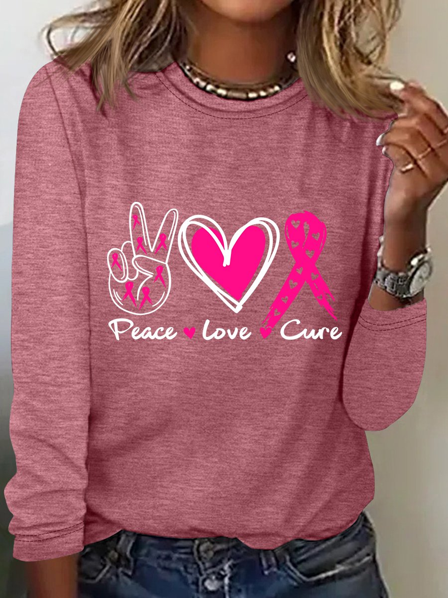 Peace Love Cure  Breast Cancer Long Sleeve Shirt