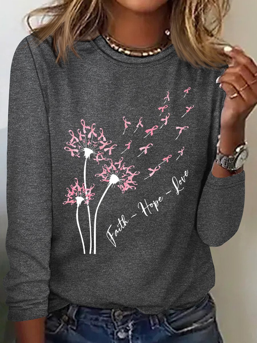 Faith Hope Love Dandelion Pink Ribbon Dandelion Long Sleeve Shirt