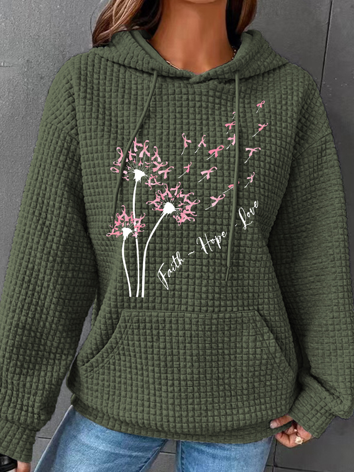 Faith Hope Love Dandelion Pink Ribbon Dandelion Simple Loose Hoodie