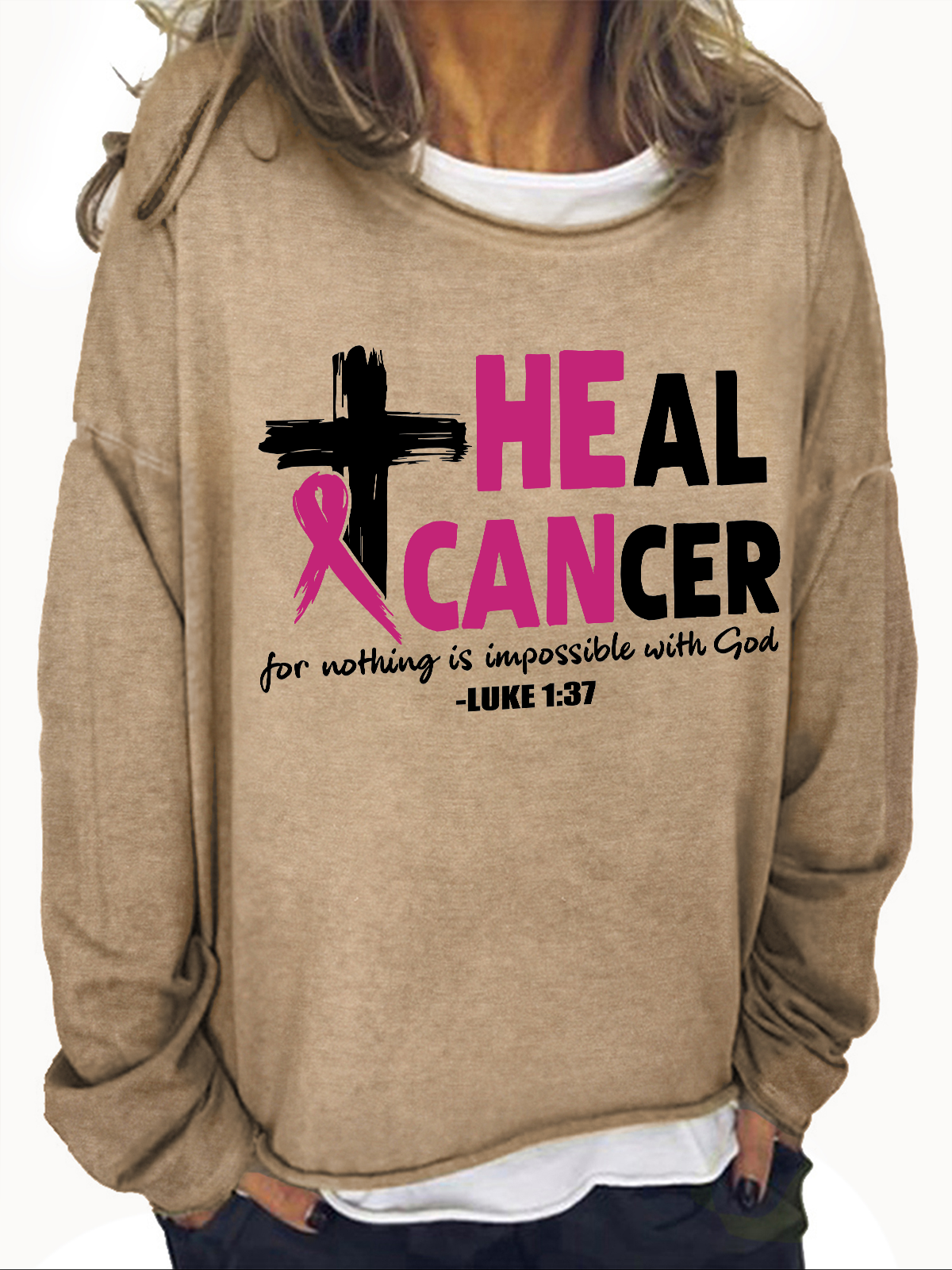 Heal Cancer  Breast Cancer Awareness Month Casual Loose Sweatshirt