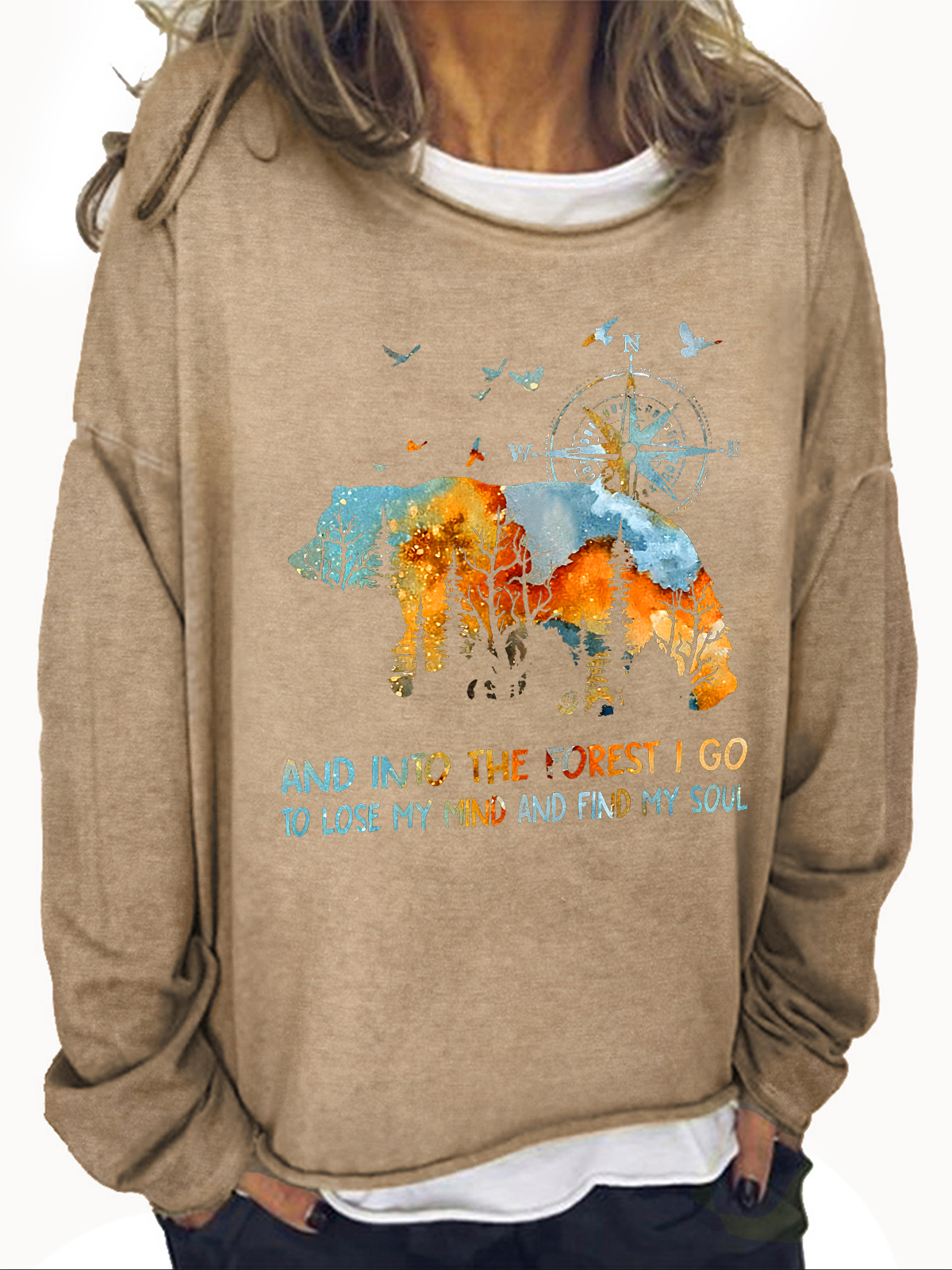 Into The Forest I Go Bear Cotton-Blend Casual Sweatshirt