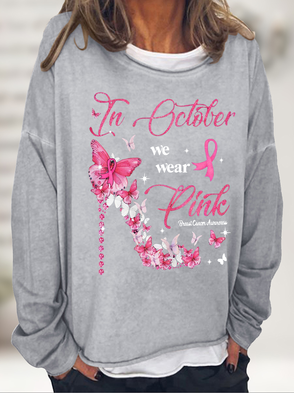 Breast Cancer Cancer Support Casual Cotton-Blend Sweatshirt