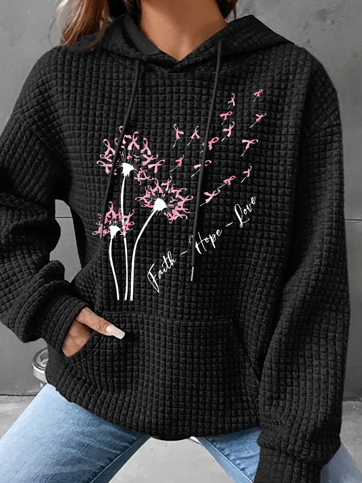 Faith Hope Love Dandelion Pink Ribbon Dandelion Simple Loose Hoodie