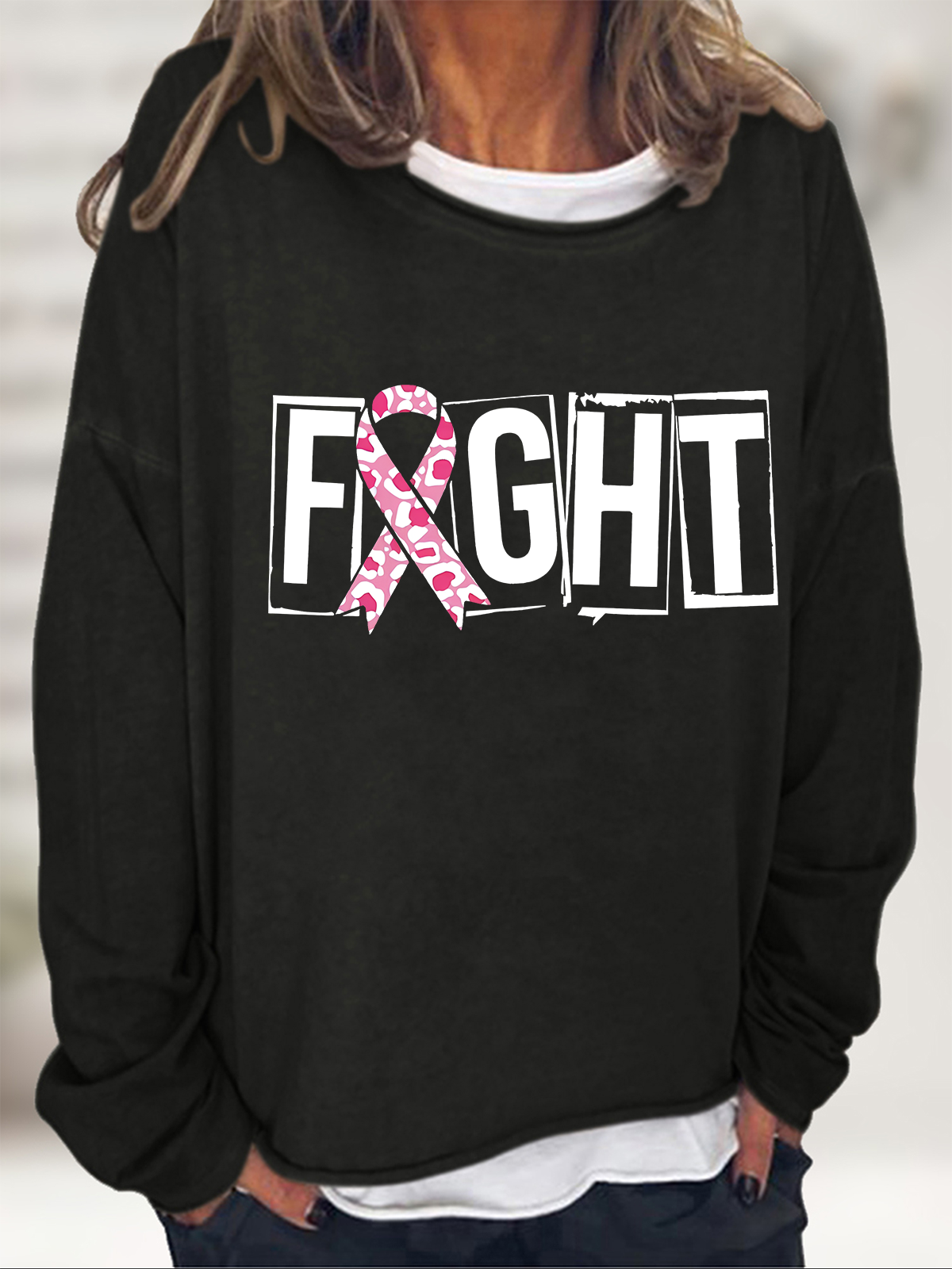 Breast Cancer Fight Cancer Crew Neck Casual Sweatshirt