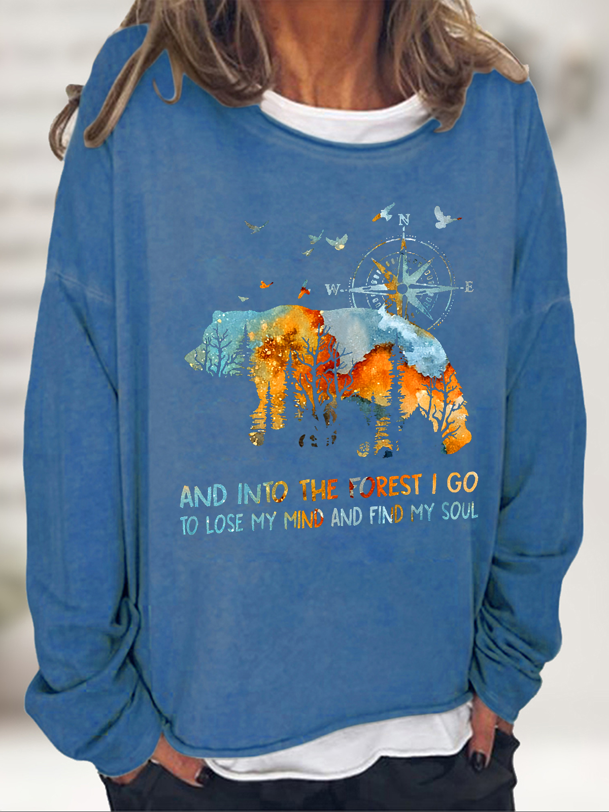 Into The Forest I Go Bear Cotton-Blend Casual Sweatshirt